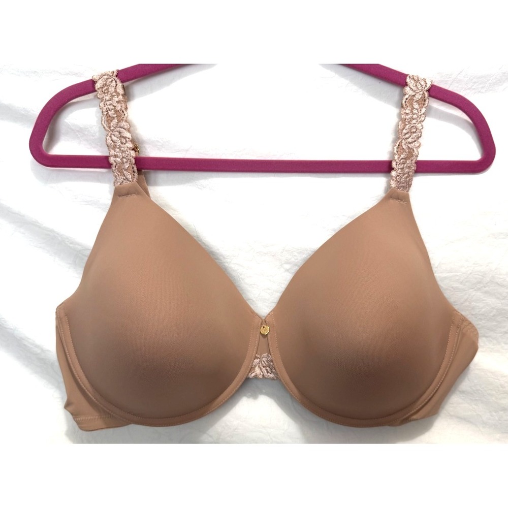 Natori #736037 Beige Underwire Lined Satin Double Lace Straps T-shirt Bra 40DD